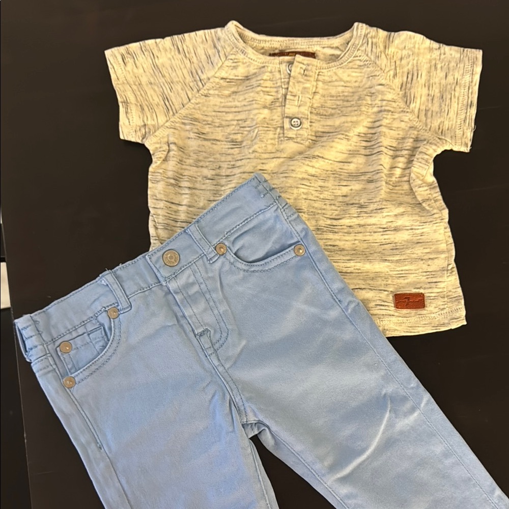 7 For All Mankind Cream Short Sleeve Tee Matching Set